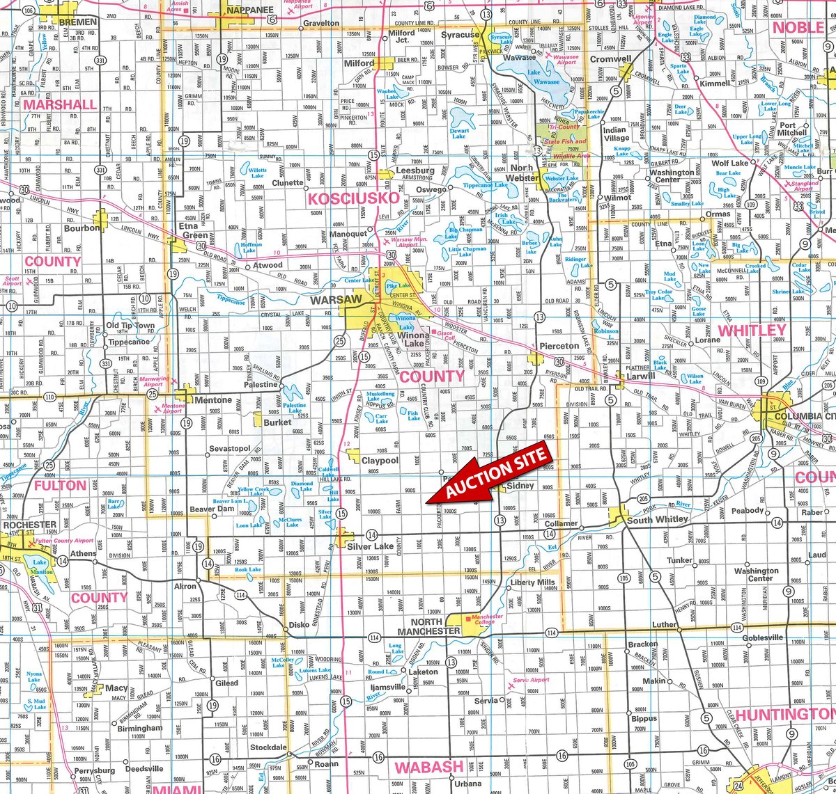 Area map - FARM EQUIPMENT AUCTION IN KOSCIUSKO COUNTY, INDIANA